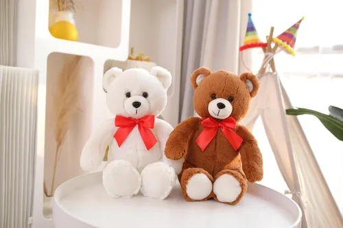 Miniatura 6 de Plushland Oso esponjoso marrón sentado de 15 pulgadas con lazo, oso de peluche suave para niños y adultos, regalo de animales de peluche para todas