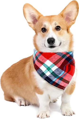Miniatura 2 de Honoson 6 pañuelos triangulares para perro, bufanda para perro, bufanda con estampado a cuadros, baberos ajustables, lavables, juego de bandana