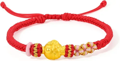 Miniatura 2 de 24K Solid Gold Bracelet Luck Fish Real Gold Charm Bracelet Adjustable Jewelry Braided Bracelet for Women Teens Girls