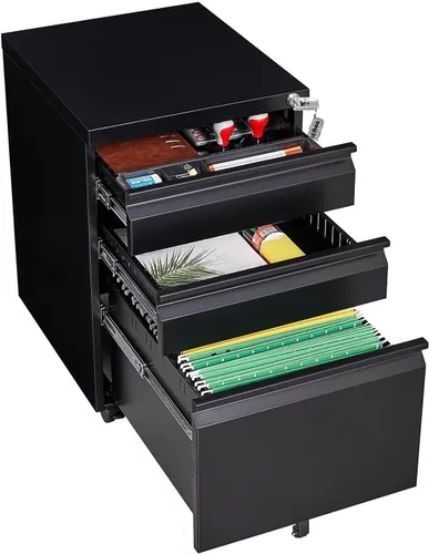 Archivador rodante con cerradura, archivador de almacenamiento de oficina de 3 cajones para tamaño carta, archivador de metal de acero para oficina