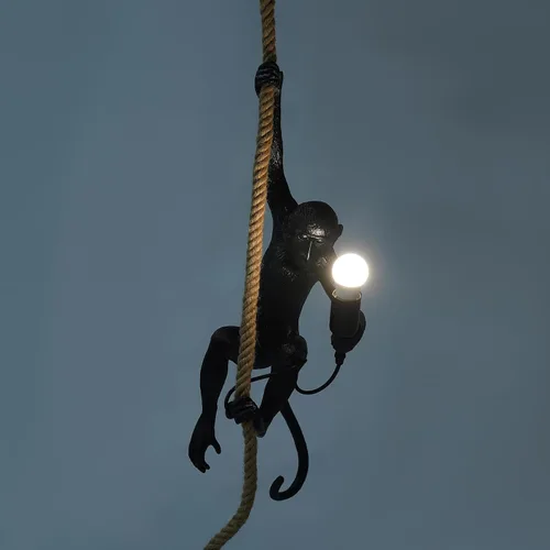 Miniatura 5 de TFCFL Vintage Monkey Pendant Light Chandelier Resin Hemp Rope Industrial Edison Ceiling Pendant Lamp Fixture, E26 Hanging Lamp Fixture for Indoor
