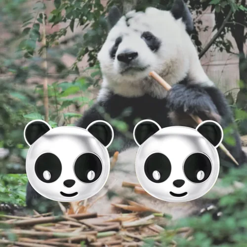 Miniatura 3 de Aretes tipo dormilona de oro amarillo de 10 quilates y 14 quilates con diseño de oso panda para mujeres y niñas pequeñas, aretes para mascotas