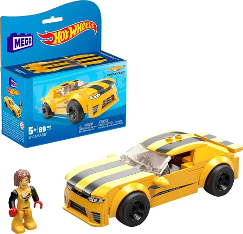 Miniatura 8 de MEGA Hot Wheels - Juego de autos de carreras de juguete de construcción, 16 Cadillac ATS-V con 90 piezas, 1 micro figura de acción, negro, niños a