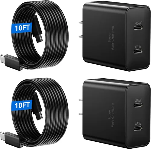 Miniatura 7 de Cargador súper rápido de 45 W, 2 puertos tipo C, carga rápida, cable USB C de 6.6 pies con bloque de cargador de teléfono Android para Samsung