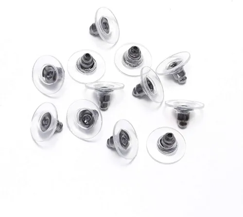 Miniatura 6 de 100 unidades por lote de goma de color plateado para aretes de embrague de bala con almohadilla para aretes, respaldos de seguridad para fabricación