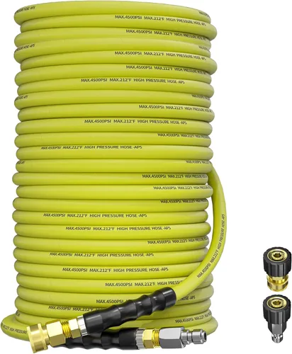 Miniatura 9 de Manguera de lavado a presión de 50 pies y 3/8 pulgadas para agua fría y caliente de 212 °F, con conexión rápida giratoria, alambre de acero trenzado