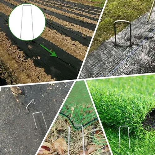 Miniatura 3 de Paquete de 50 estacas de jardín galvanizadas resistentes de 6 pulgadas, estacas de tienda de campaña en forma de U y grapas de tela para paisajismo