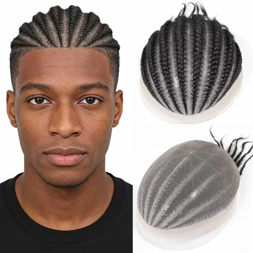 Miniatura 11 de HAPPY&CC Afro - Sistema de piezas de cabello humano tipo toupee para hombre, encaje suizo duradero con poliuretano para hombre, peluca tipo tupé #1