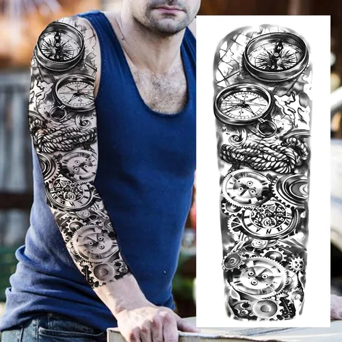 Miniatura 5 de FANRUI 24 hojas de manga de tatuaje temporal de brazo completo súper grande para hombres con 8 hojas de tatuajes temporales de manga completa