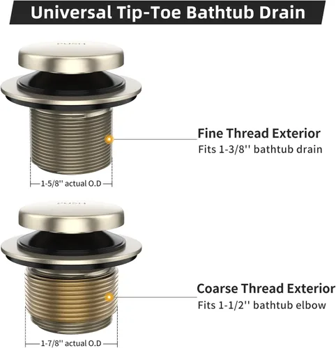 Miniatura 4 de Kit de drenaje de bañera de punta a punta de metal completo con placa frontal de desbordamiento de dos agujeros y conjunto de rosca universal Níquel