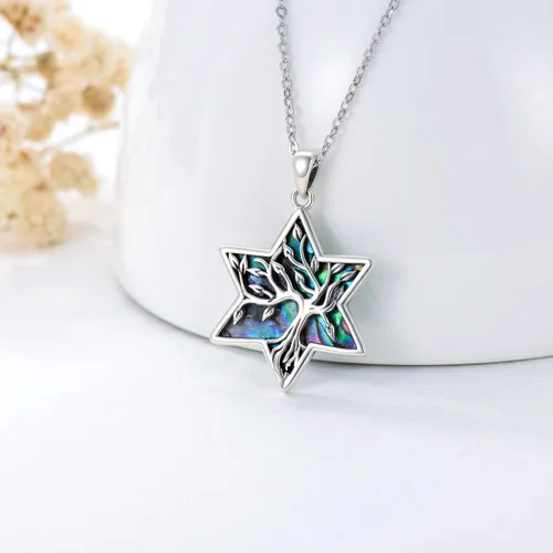 Miniatura 82 de ONEFINITY Collar de plata de ley 925 con diseño de árbol de la vida con colgante de nudo celta de concha de abulón para mujer