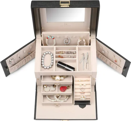 Miniatura 25 de vlando joyero organizador clásico de piel sintética con espejo y con llave