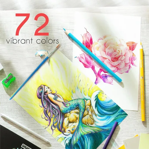 Miniatura 5 de Zenacolor Lápices de acuarela profesionales, juego de 72, caja de metal con pincel, juego de dibujo para colorear, mezclar y colocar en capas