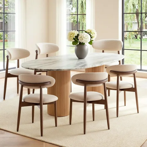 Miniatura 22 de COLAMY Mid-Century - Juego de 2 sillas de comedor de madera modernas, sillas de cocina tapizadas para interiores con asiento acolchado acogedor