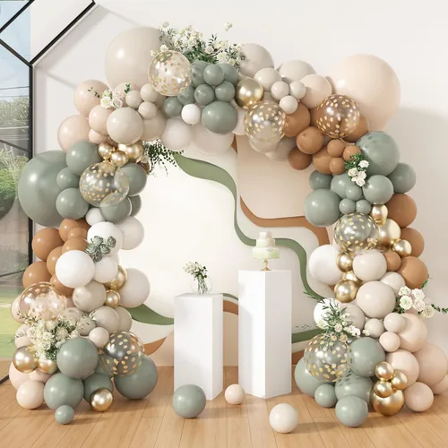Miniatura 18 de Amandir Kit de Arco de Guirnalda de Globos Azul Polvoriento Verde de 173 Piezas, Globos de Confeti Azul Neblina Niebla Azul Ceniza Niebla Verde