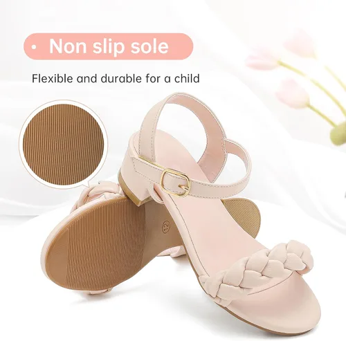 Miniatura 3 de Sandalias para niñas, tacones para niños, puntera abierta, correa al tobillo, zapatos de vestir, flores para boda, fiesta para niños pequeños