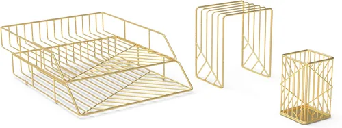 Miniatura 2 de U Brands Kit de organización de escritorio de metal, colección Vena, taza, clasificación y 2 bandejas incluidas, dorado (3940U00-01)