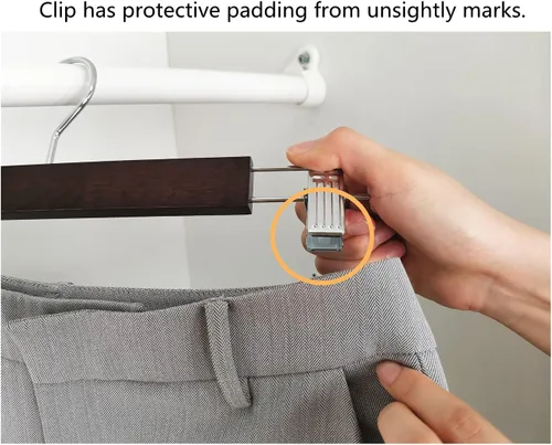 Miniatura 5 de Amber Home Paquete de 10 perchas de madera de nogal macizo de 14.17 pulgadas, perchas inferiores para pantalones pantalones jeans con 2 clips