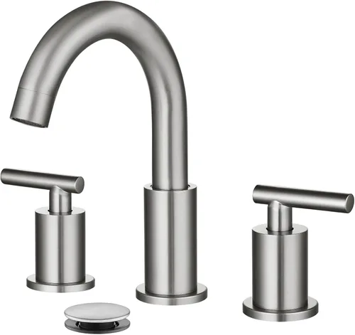 Miniatura 14 de gotonovo Grifo de Lavabo de Baño de 3 Orificios 2 Manijas con Desagüe Emergente con Válvulas Mezcladoras de Agua Caliente y Fría Grifo de Baño Negro