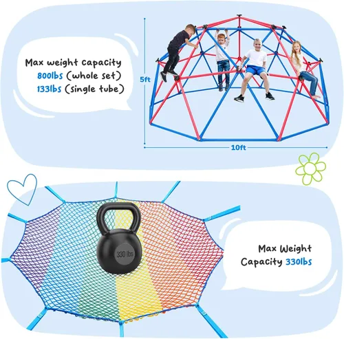 Miniatura 4 de Hapfan Cúpula de escalada con red de carga de escalada, cúpula de 10 pies de gimnasio de la jungla con hamaca para niños, juego al aire libre