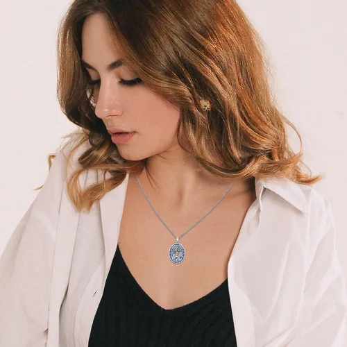 Miniatura 660 de Collar con colgante de plata de ley 925 con medalla de San Patrón, joyería religiosa para hombres y mujeres, con cadena de acero inoxidable 316L