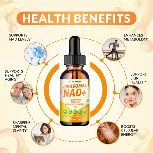 Miniatura 2 de Suplemento liposomal NAD – 1500 mg NAD+ gota líquida para mujeres y hombres nicotinamida adenina dinucleótido y complejo de resveratrol – Renovación