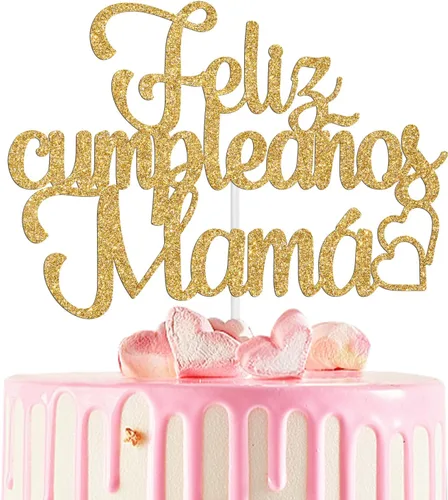 Feliz Cumpleaños Mama Cake Topper, Best Mom Ever, Feliz Día de la Madre, Feliz Cumpleaños, Decoración de Fiesta de Mamá, Purpurina Dorada