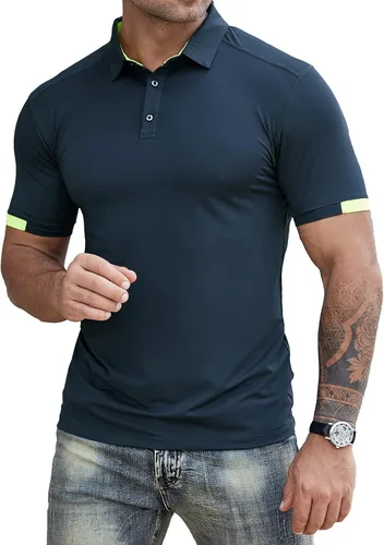 Miniatura 3 de ZARWING Camisa polo de golf de ajuste seco para hombre, cuello ajustado, manga corta
