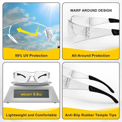 Miniatura 5 de Paquete de 100 lentes de seguridad transparentes, ANSI Z87.1, resistentes a los arañazos, a granel, para hombres y mujeres, lentes transparentes