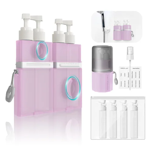 Miniatura 7 de YOTIME Juego de botellas de viaje 4 en 1, ventosa de silicona al vacío para paredes lisas, recipientes de tamaño de viaje aprobados por la TSA a Gris