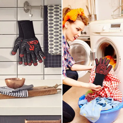 Miniatura 6 de Guantes de parrilla de 1472 ℉ resistentes al calor extremo, guantes de barbacoa para hombres, guantes de silicona antideslizantes para horno