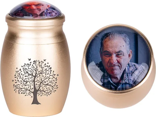 Miniatura 26 de Bivei Urnas pequeñas para cenizas humanas, urna personalizada de recuerdo con foto y texto para hombres y mujeres, mini urnas para adultos