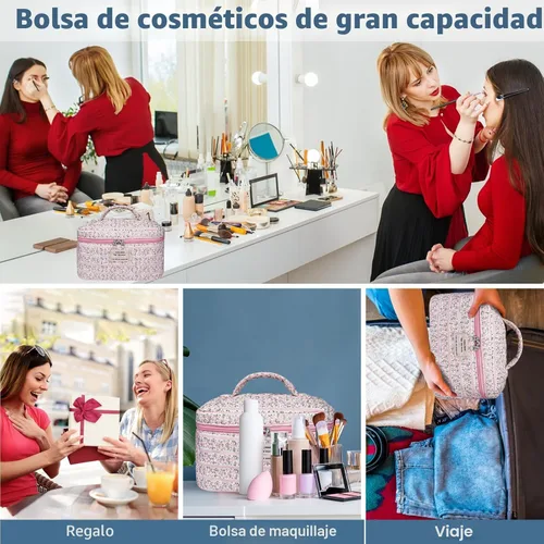 Miniatura 6 de Gosect Bolsa de maquillaje grande, bonita bolsa de cosméticos para mujeres y niñas, bolsa de aseo estética de coqueta floral, bolsa organizadora