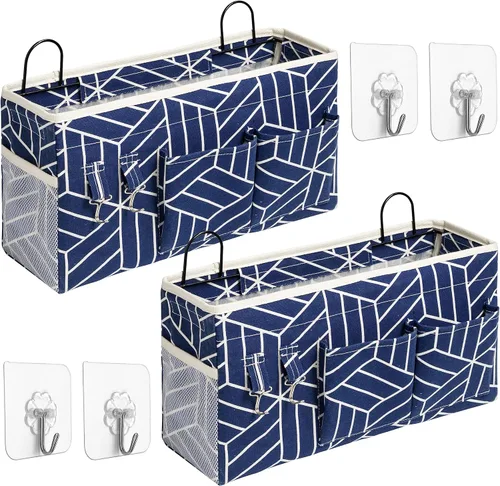 2 bolsas grandes para colgar en la pared, organizador de bolsillos de tela de lino para puerta, armario, impermeable, multifuncional, para sala de 2