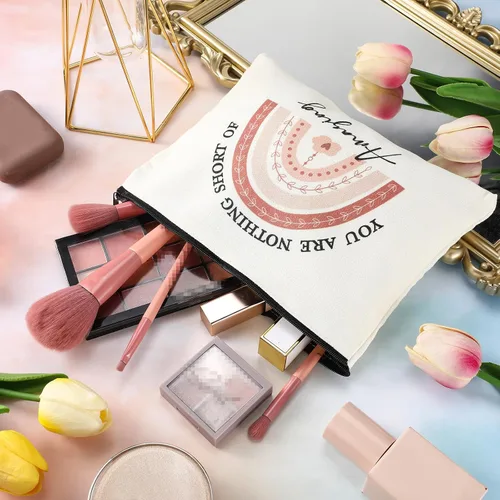 Miniatura 4 de Coume Paquete de 12 bolsas de maquillaje a granel para mujeres, bolsa de cosméticos de lona inspiradora, bolsas de viaje con cremallera, regalos