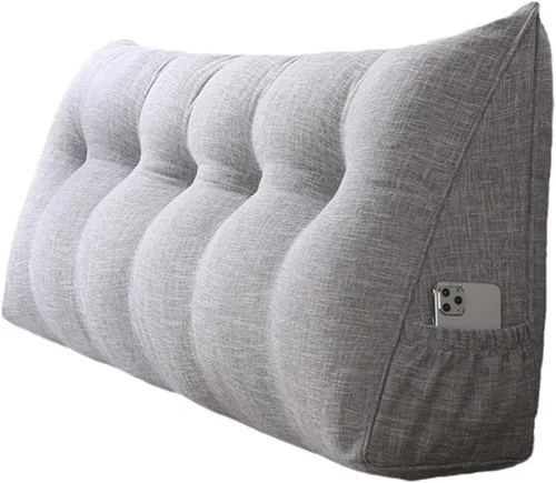 Miniatura 8 de Almohada triangular grande para cabecero de lectura, almohada de lino y algodón para sofá cama, cojín de apoyo de posicionamiento con funda Rojo