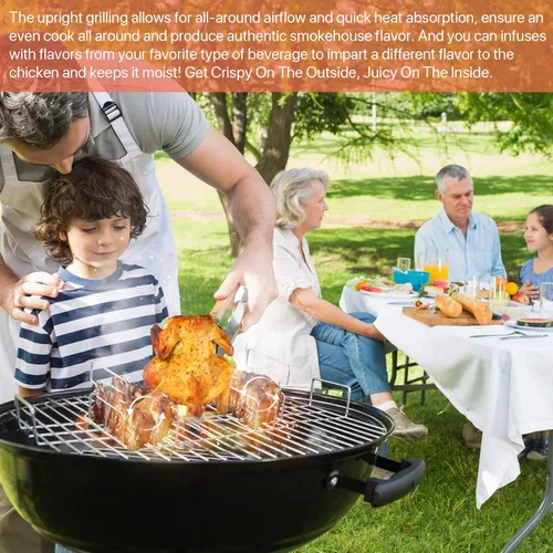 Miniatura 5 de Beercan - Asador de pollo y costillas con un cepillo de aceite de silicona, soporte rectangular para ahumador, horno y parrilla, soporta hasta un