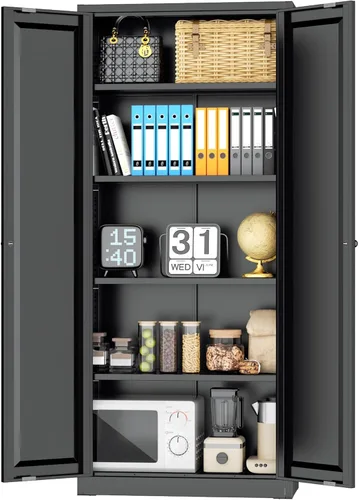 Miniatura 12 de INTERGREAT Gabinete de almacenamiento de metal con puertas con cerradura, gabinetes de almacenamiento de acero con cerradura con 2 puertas