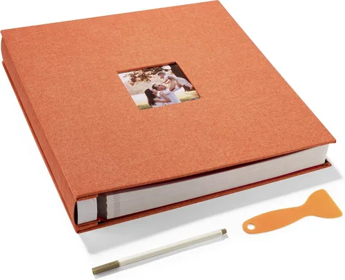 Miniatura 32 de HoneyTolly Álbum de fotos autoadhesivo para fotos de 4 x 6 imágenes, cubierta magnética de lino, 15 hojas/30 páginas en blanco para bodas Beige claro