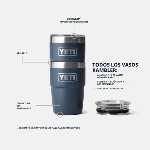 Miniatura 2 de YETI Rambler Taza de café aislada de 8 onzas con tapa, taza de café apilable de doble pared aislada al vacío, forro de cerámica DuraSip, diseño apto