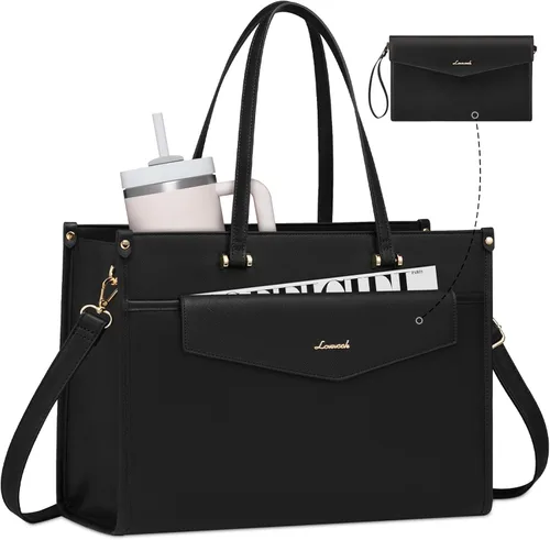 LOVEVOOK Bolsa de mano para laptop para mujer, bolsa de trabajo profesional 2 en 1 de 15.6 pulgadas, maletín de negocios con bolso de mano, bolso de