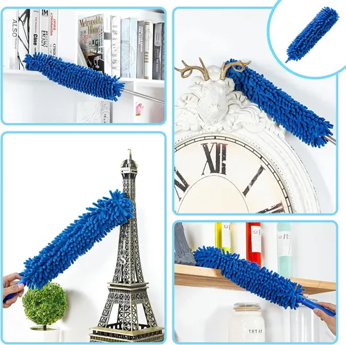 Miniatura 5 de ZZ LAZYCOTTAGE Plumero de microfibra con 2 juegos de asas, varilla telescópica duradera de 15 a 98.1 pulgadas de largo, lavable, plumeros para Azul