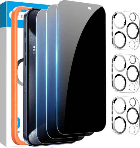 Miniatura 10 de Fotbor [Paquete de 3+3] Protector de pantalla de privacidad para iPhone 13 Pro Max con protector de lente de cámara, cobertura completa privada