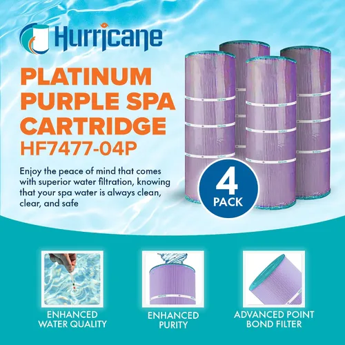 Miniatura 3 de Hurricane Filtros - Paquete de 4 cartuchos de filtro aséptico para piscina HF7477-04P Platinum Purple - Repuesto para Pleatco PA75SV, Unicel C-7477