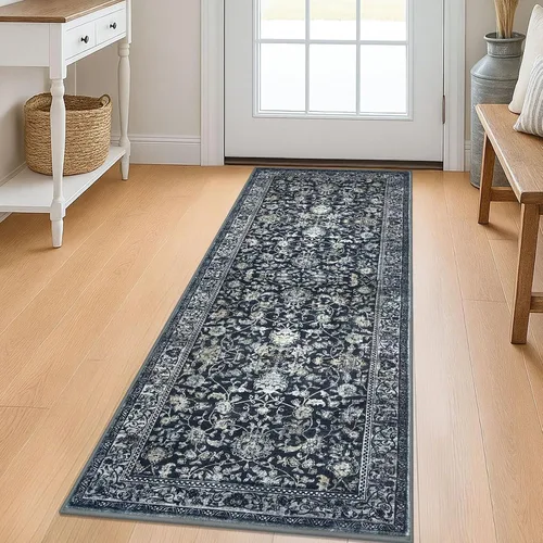 Miniatura 46 de KILOCOCO Alfombra lavable de 2 x 3 para entrada, estampado floral vintage, suave, antideslizante, azul, alfombras de cocina, tapete