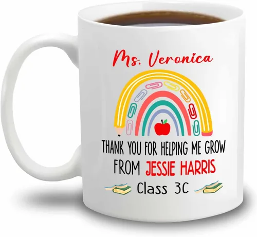 Miniatura 17 de Taza de té de cerámica blanca con texto en inglés "It Takes A Big Heart To Shape Little Minds" de 11 onzas y 15 onzas, taza de café personalizada