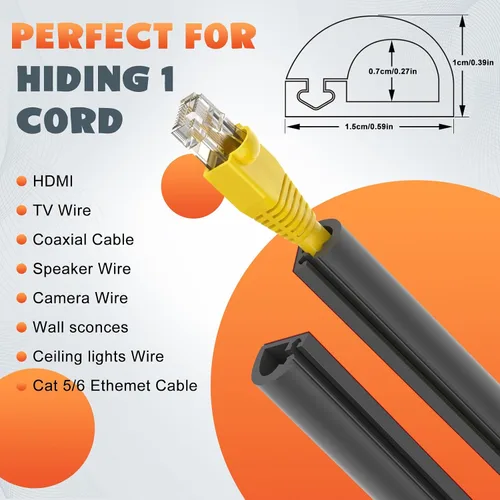 Miniatura 3 de UOMTFAI Cubierta de cable de pared de 39 pulgadas, cubierta de cable autoadhesivo para cables, cubierta de cable flexible para gestión de cables