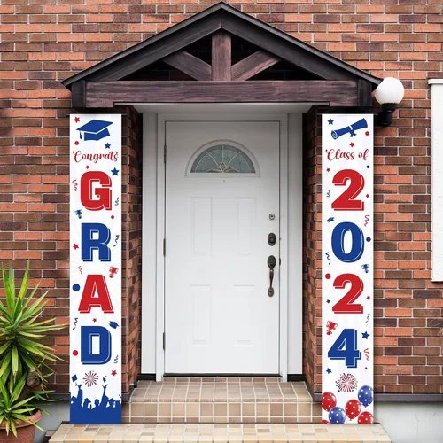 KatchOn, Cartel de graduación de felicitaciones rojas y azules – 72 x 12 pulgadas, NO DIY, pancarta de puerta de graduación, decoraciones de puerta