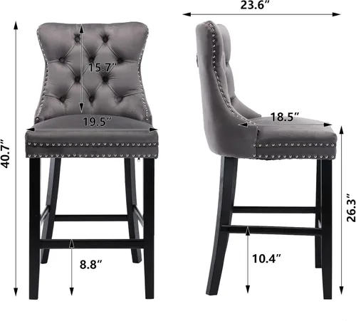 Miniatura 3 de Aoowow Juego de 2 taburetes de bar tapizados de terciopelo con altura de mostrador, altura del asiento de 26.3 pulgadas, sillas de bar sin brazos