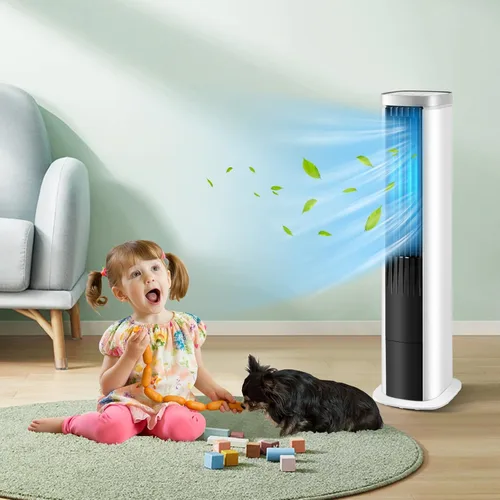 Miniatura 9 de GOFLAME Enfriador de aire evaporativo portátil, ventilador de refrigeración de aire 3 en 1 con control remoto, 4 velocidades de viento, función